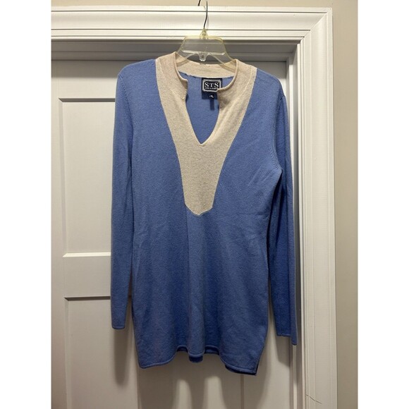 STS SAIL TO SABLE Blue White Cashmere Wool Sweater Tunic Top Nautical Medium - Picture 1 of 5